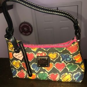 Dooney & Bourke Scribble Crayon Hearts Leather Pochette Bag Purse Y2K